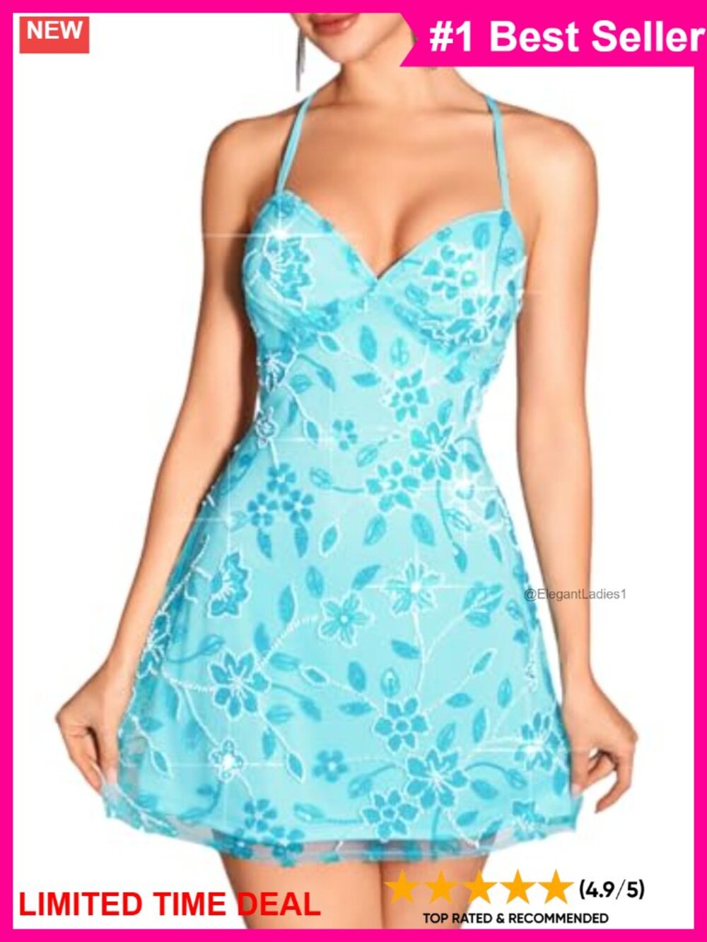Beaded Sequin Halter Mini Dress Bodycon Ruched Party